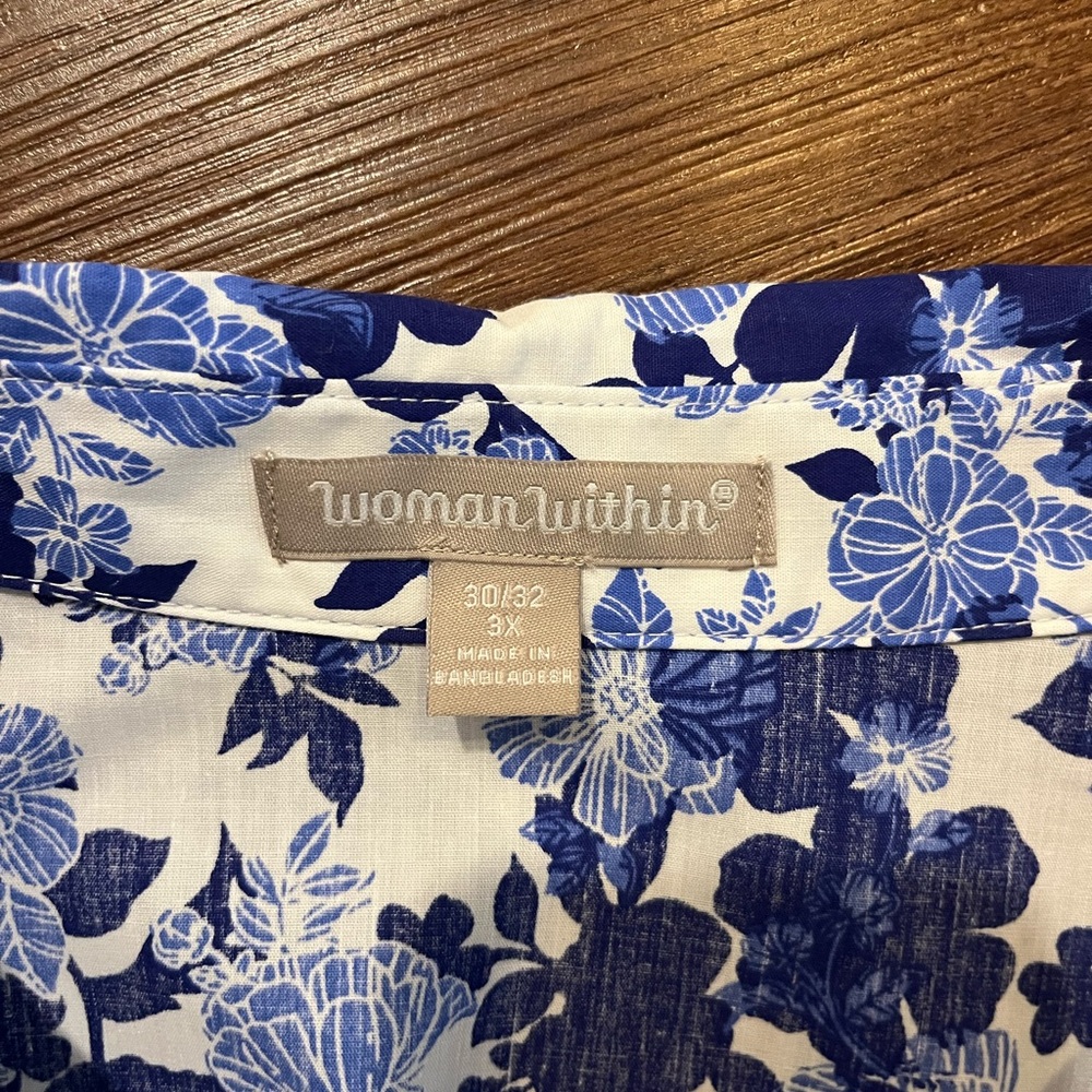 NWOT Woman Within Perfect Long Sleeve Shirt  Plus - 3X, Ultra Blue Shadow Floral - Picture 8 of 11
